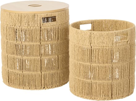 J-Line mand + deksel Rond - ijzer/papier - naturel - set van 2