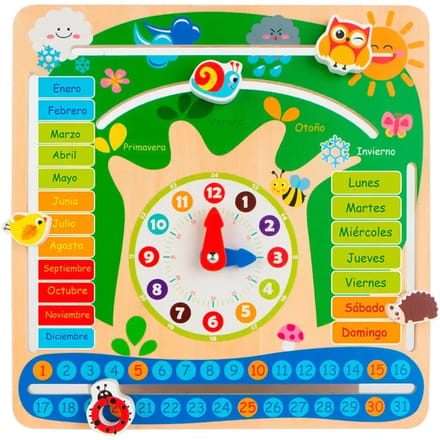Houten educatieve klok met kalender Woomax