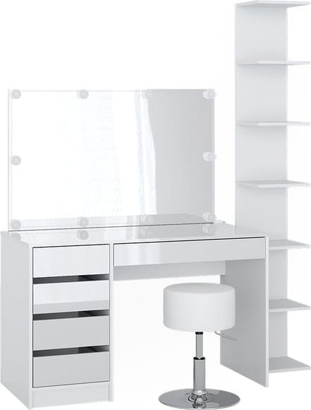 Vicco Sherry Kaptafel – 4 delen, met opbergplank, spiegel, kruk, LED Wit