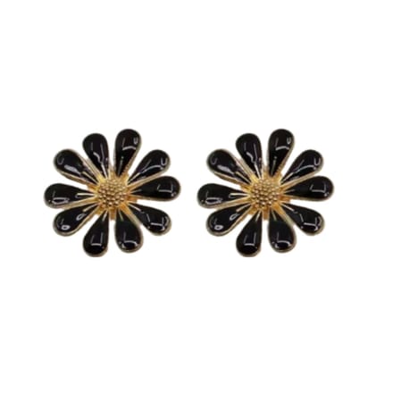 Magneet oorbellen Madelief Zwart emaille 1.8 cm