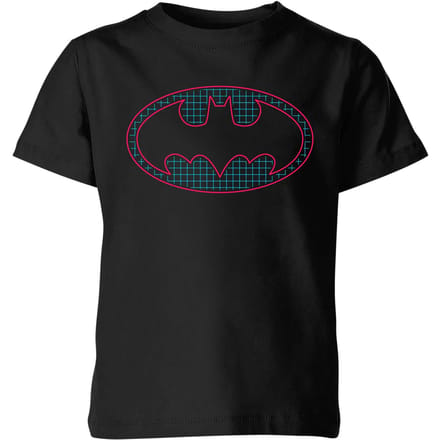 Justice League Batman Retro Grid Logo Kids' T-Shirt - Black - 122/128 (7-8 jaar)