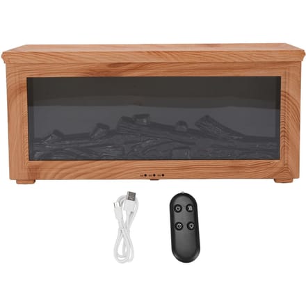 180ml Watertank Houtnerf Open Haard Aromatherapie Diffuser Simulatie Vlam Luchtbevochtiger Essentiële Light black