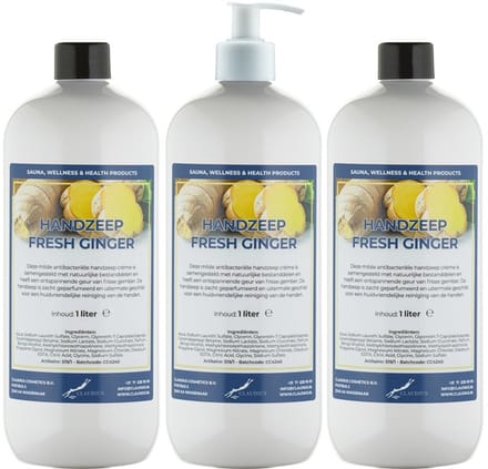 Handzeep Fresh Ginger 1 liter - set van 3 stuks - met gratis pomp - Voordeelverpakking