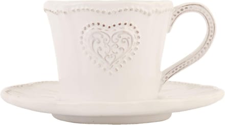 Clayre & Eef Kop en Schotel 160 ml Beige Keramiek Hart
