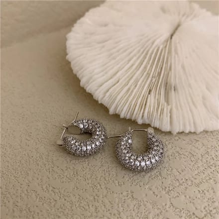 Fliex - oorringen - steentjes - 13mm - Zilverkleurig
