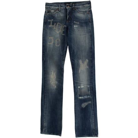 Cavalli Blue Wash Versleten Katoenen Straight Fit Jeans