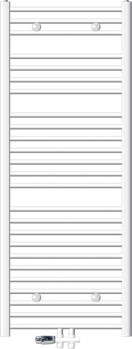 ECD Germany Badkamerradiator middenaansluiting 600 x 1500 mm wit gebogen met thermostaat en aansluitset doorgangsvloer wit - radiator handdoekverwarmer handdoekendroger radiator