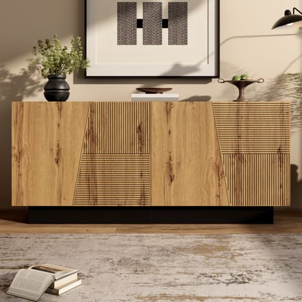 Sideboard 160 cm, Geometrisch Modern Design, Grote Opbergruimte, Verstelbare Plank, Woonkamer- en Eetkamermeubel