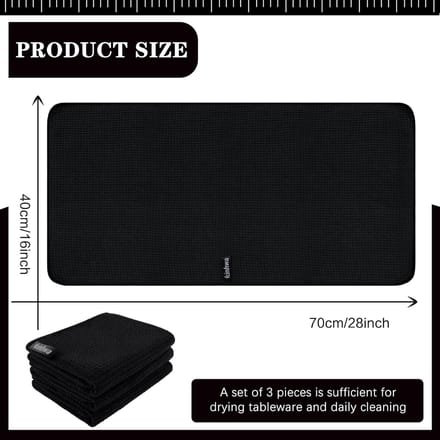 Zwart Wafeldoek Microvezel 40x70 cm - Wasbare Vaatdoeken 3 Stuks