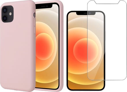 Hoesje geschikt voor iPhone 12 Mini - Screenprotector GlassGuard - Roze Liquid Siliconen Case