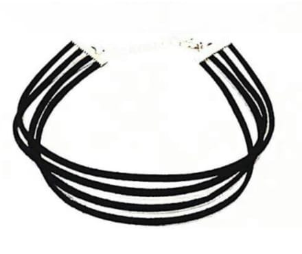 Choker - suede - Ketting - Collier - Vier Banden Zwart - 30+5 cm - 1 stuks