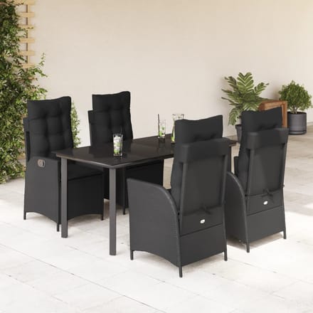 vidaXL - 5-delige - Tuinset - met - kussens - poly - rattan - zwart