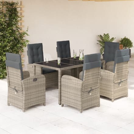 vidaXL - 7-delige - Tuinset - met - kussens - poly - rattan - grijs