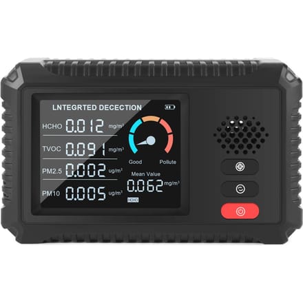 Luchtkwaliteitsmonitor Formaldehydedetector TVOC PM2.5/PM10-tester Multifunctionele luchtgasdetector zwart