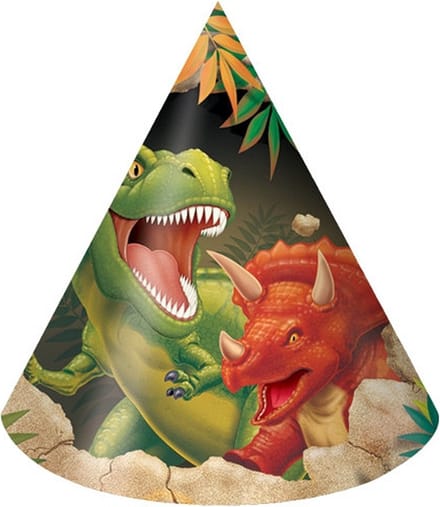 Dinosaurus thema feesthoedjes - 16x - papier/karton - Dino kinderfeestje