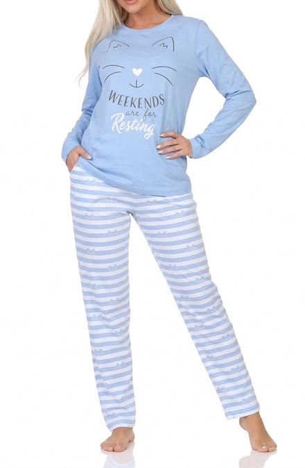 Normann dames pyjama met lange mouwen in kattenlook – ook in grote maten
