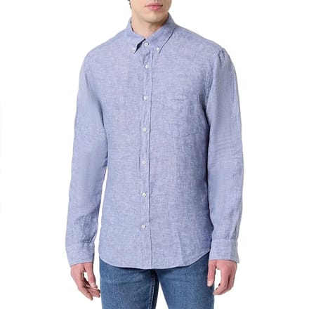 Gant overhemd donkerblauw linnen gemêleerd