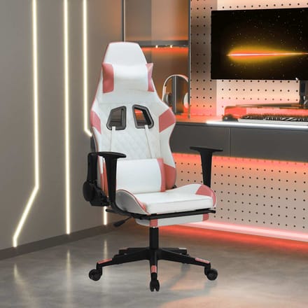 vidaXL - Massage - gamestoel - met - voetensteun - kunstleer - wit - en - roze