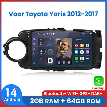 Awesafe Geschikt voor Toyota Yaris 2012-2017 - Carplay & Android auto - 2GB+64GB - GPS Navigatie Bluetooth WIFI - 2012 2013 2014 2015 2016 2017