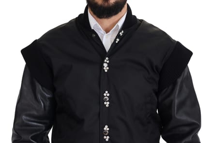 Dolce & Gabbana Zwarte Nylon Crystal Knopen Herenjas
