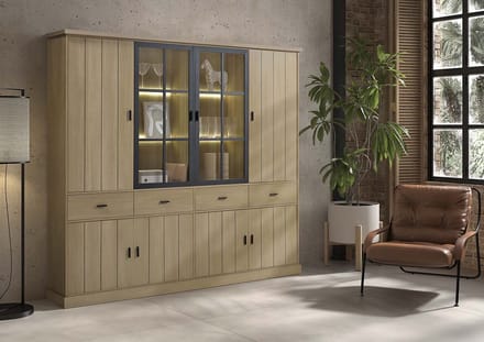 Belfurn - Karoline eik - grote woonwand 4 deuren 233 cm met Led verlichting