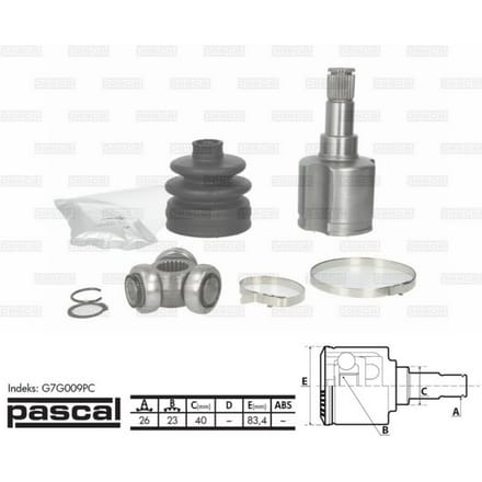 Homokineet reparatie set, aandrijfas PASCAL G7G009PC links