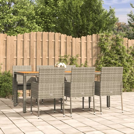 vidaXL - 7-delige - Tuinset - met - kussens - poly - rattan - grijs