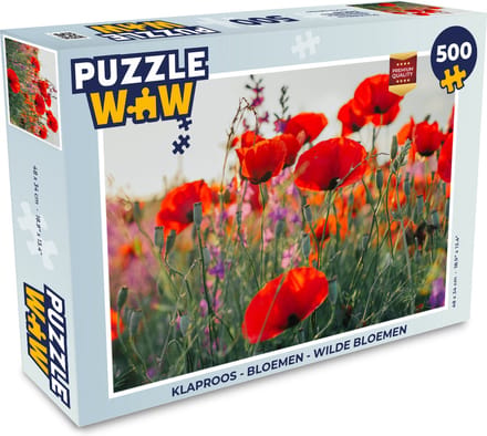 Puzzel Klaproos - Bloemen - Rood - Paars - Weide - Legpuzzel - Puzzel 500 stukjes