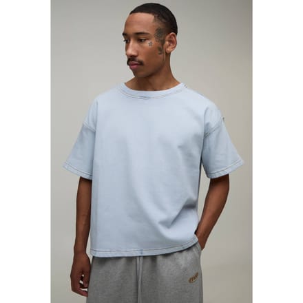 Oversized Boxy Stretch Denim T-Shirt | Light Blue | Size XS