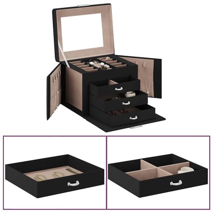 vidaXL - Sieradendoosje - 4-laags - spiegel - afsluitbaar - 22,5x17,5x16,5 - cm