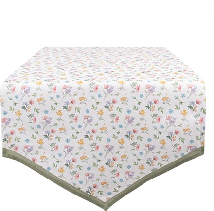 Clayre & Eef Tafelloper 50x160 cm Wit Groen Katoen Bloemen