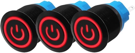 ProRide Drukschakelaar ON-OFF 220V - 22mm Metaal - Waterdicht - LED Ring Rood - 3 stuks
