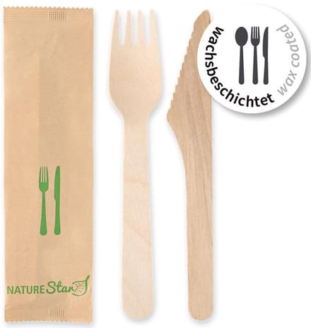 NATURE Star bestek-set berkenhout 2-delig, 50 stuks