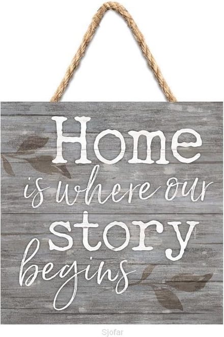 Hanging sign - 17,8 x 17,8 cm - Home is where our story begins - Christelijk, Bijbel