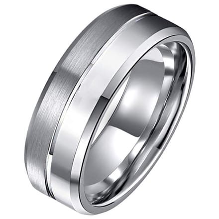 Tom Jaxon wolfraam Ring Groef Mat en Glans Zilverkleurig-19mm