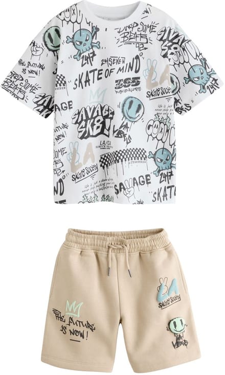 Next - Jongens - Set met T-shirt met korte mouwen en korte broek - Wit