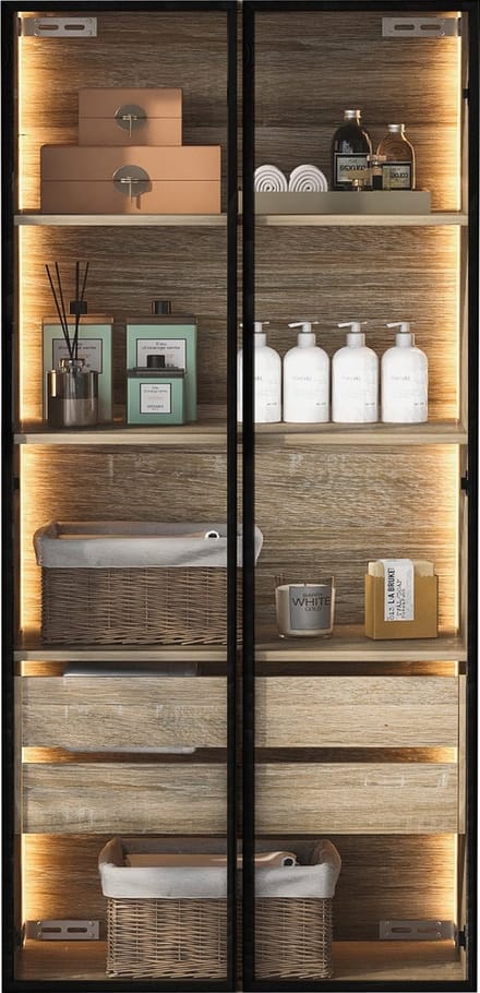 Merax Badkamerkast - Middelgroot - 73 cm breed - Met LED-verlichting - 2 Grote Lades en 2 Deuren - Glasdeur - MDF