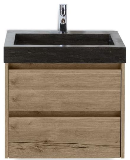 Dante Badmeubelset 60 cm - Natuur Eiken - Wastafel Hardsteen Wit Lucca