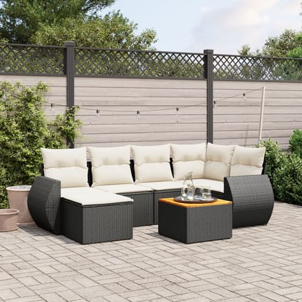 vidaXL - 7-delige - Loungeset - met - kussens - poly - rattan - zwart