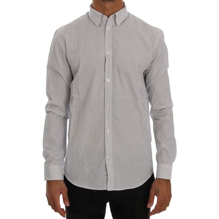 Frankie Morello Witte Blauwe Gestreepte Casual Katoenen Regular Fit Hemd