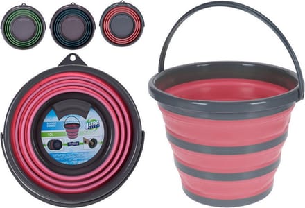 Opvouwbare emmer roze/grijs 10 liter - Camping emmer rood/grijs