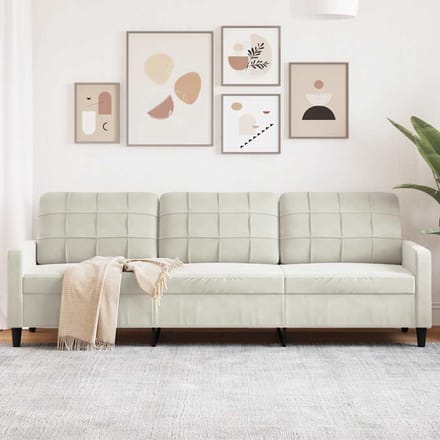 vidaXL - Driezitsbank - 210 - cm - fluweel - crèmekleurig