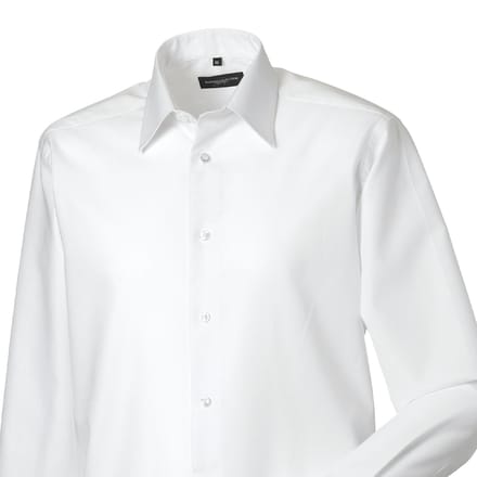 Russell Collection Heren Effen Oxford Getailleerd Overhemd met Lange Mouwen (Wit)