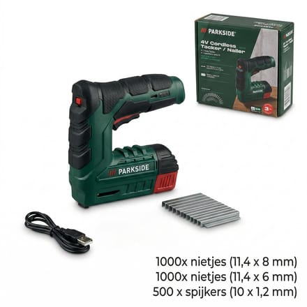 Parkside Tacker op accu - Voor nietjes van 4-12mm en Spijkers 6-10 x 1,2mm