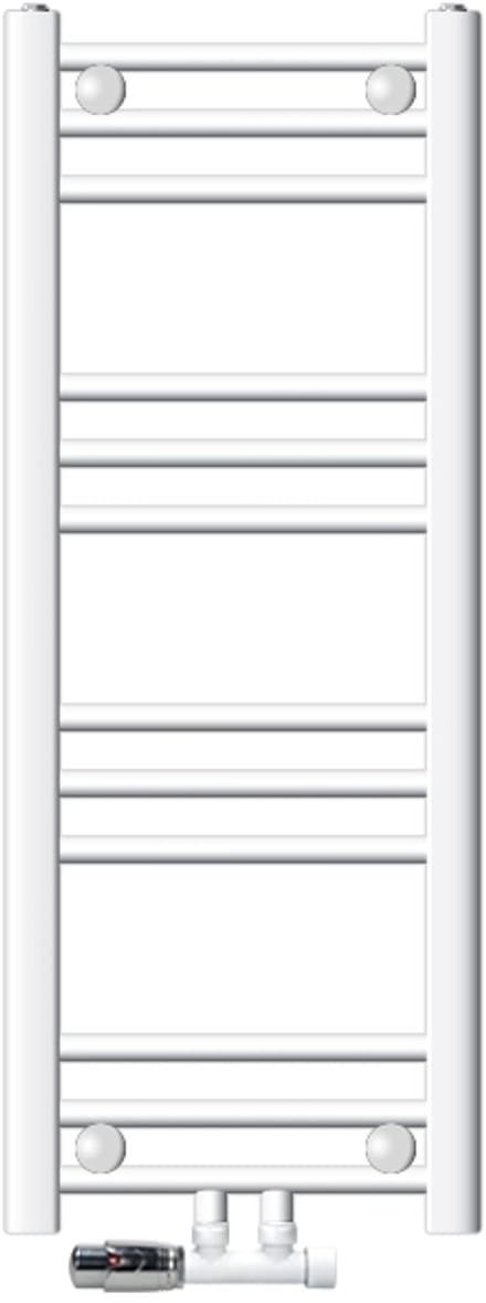 ECD Germany Badkamerradiator middenaansluiting 300 x 800 mm wit recht met thermostaat en aansluitset hoekwand - radiator verwarming handdoekwarmer handdoekdroger handdoekradiator