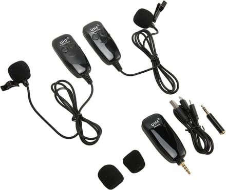 Draadloze Microfoon Set - Clip-on Lavalier - Video Opnames - Stabiel UHF Signaal - 50 Meter Bereik - Zwart