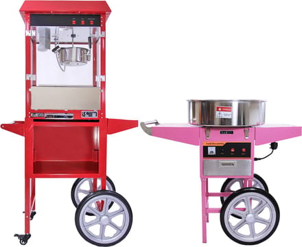 Retro popcorn & suikerspin machine met kar - roze - 50cm - mobiel