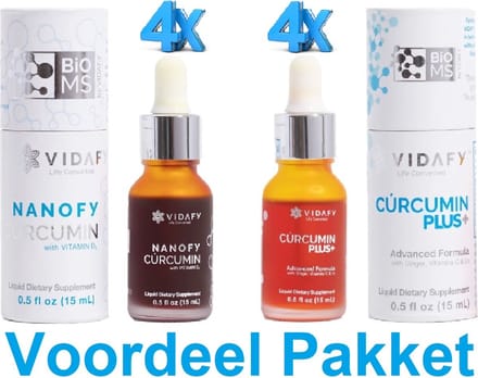 4x Nanofy Curcumin 15ml + 4x Curcumin Plus 15ml Vidafy Voordeelpakket