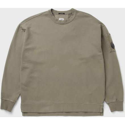 BRUSHED AND EMERIZED DIAGONAL FLEECE MIXED BOXY CREWNECK LENS SWEATSHIRT