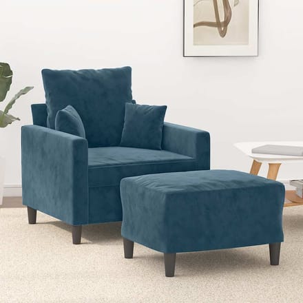 vidaXL - Fauteuil - met - voetenbank - 60 - cm - fluweel - blauw